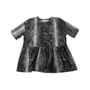 Zara Womens Gray Black Snakeskin Reptile Print Peplum Top Short Sleeve S